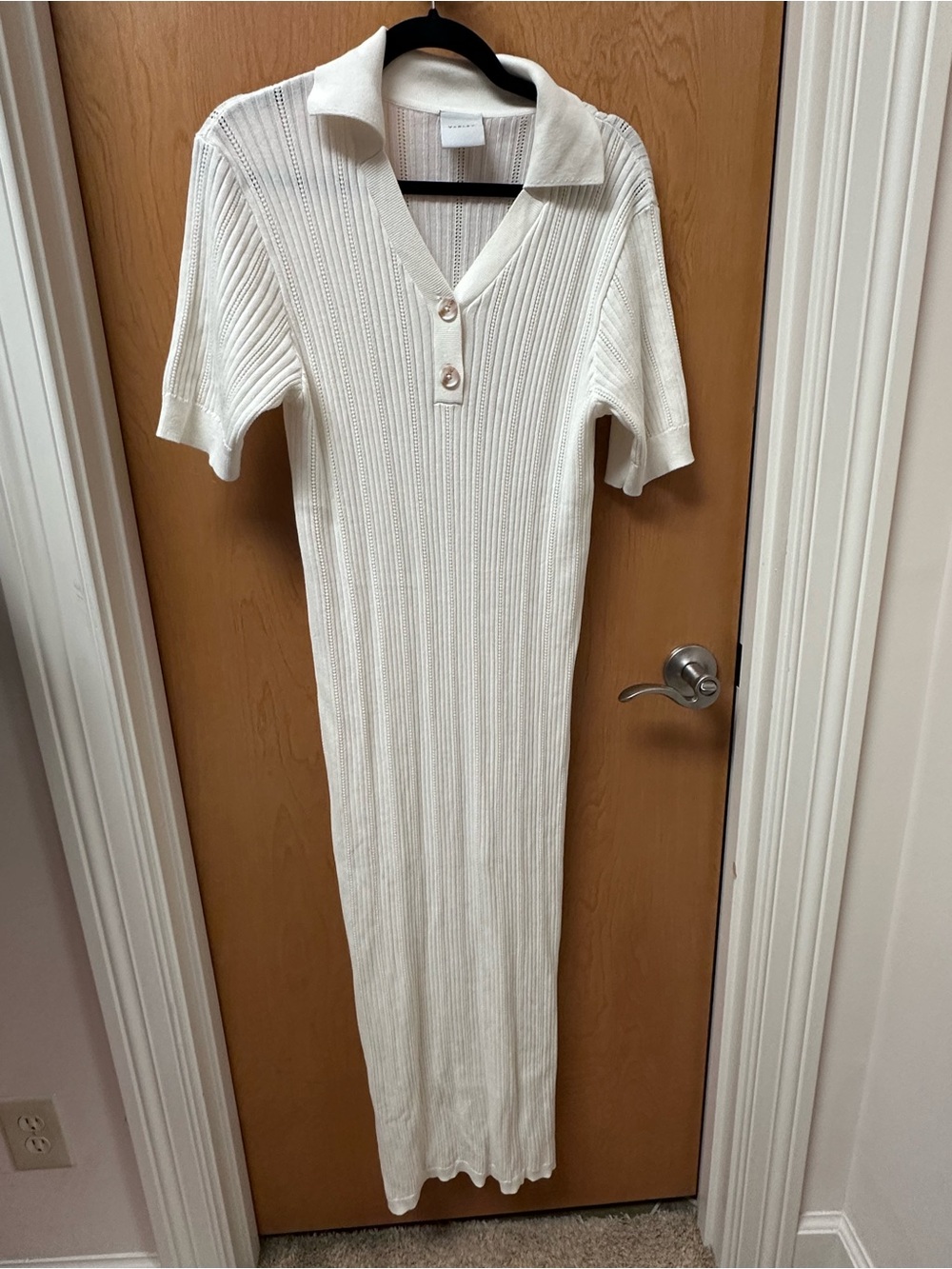 Varley Cream Ribbed Polo Maxi Dress